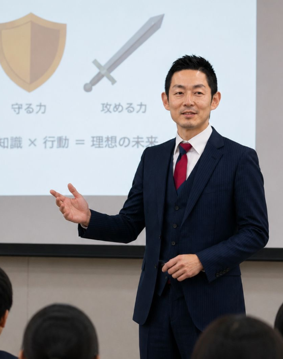 講演中の野本とおる